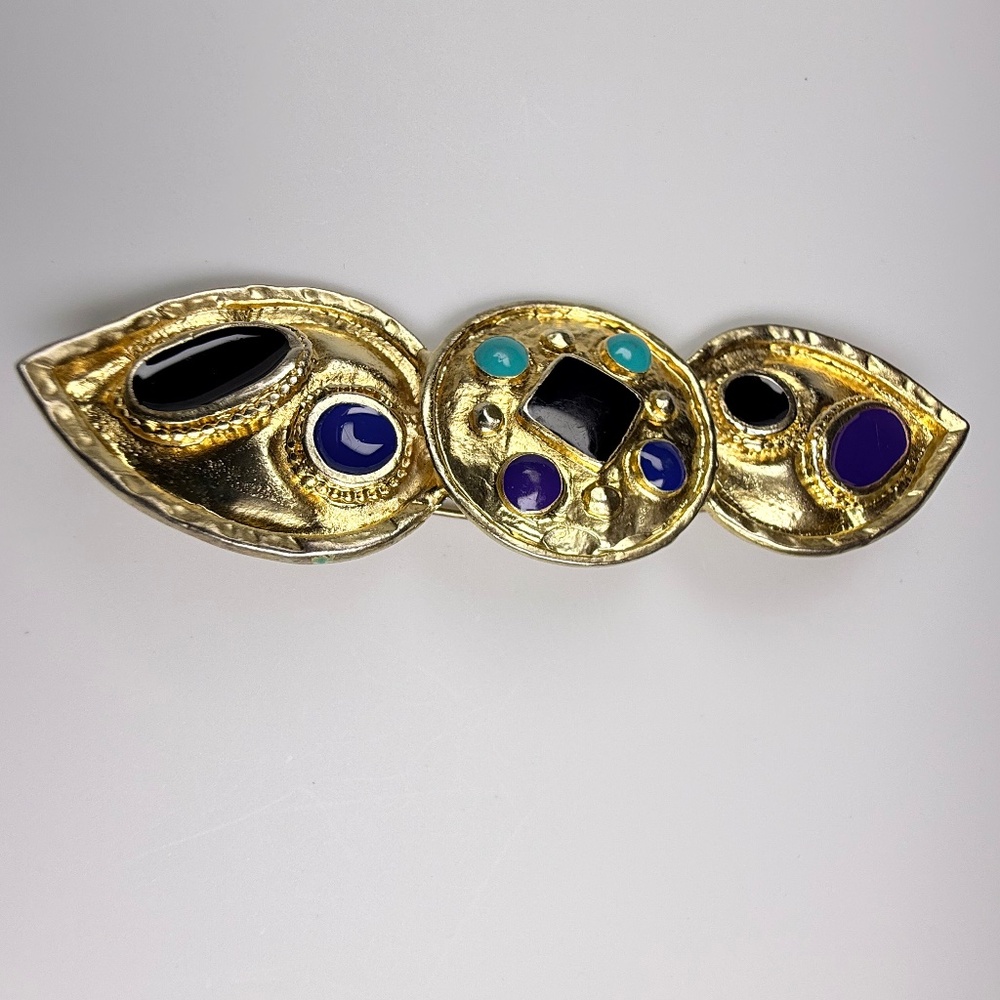 Gold Tone Multi Color Enamel Brooch